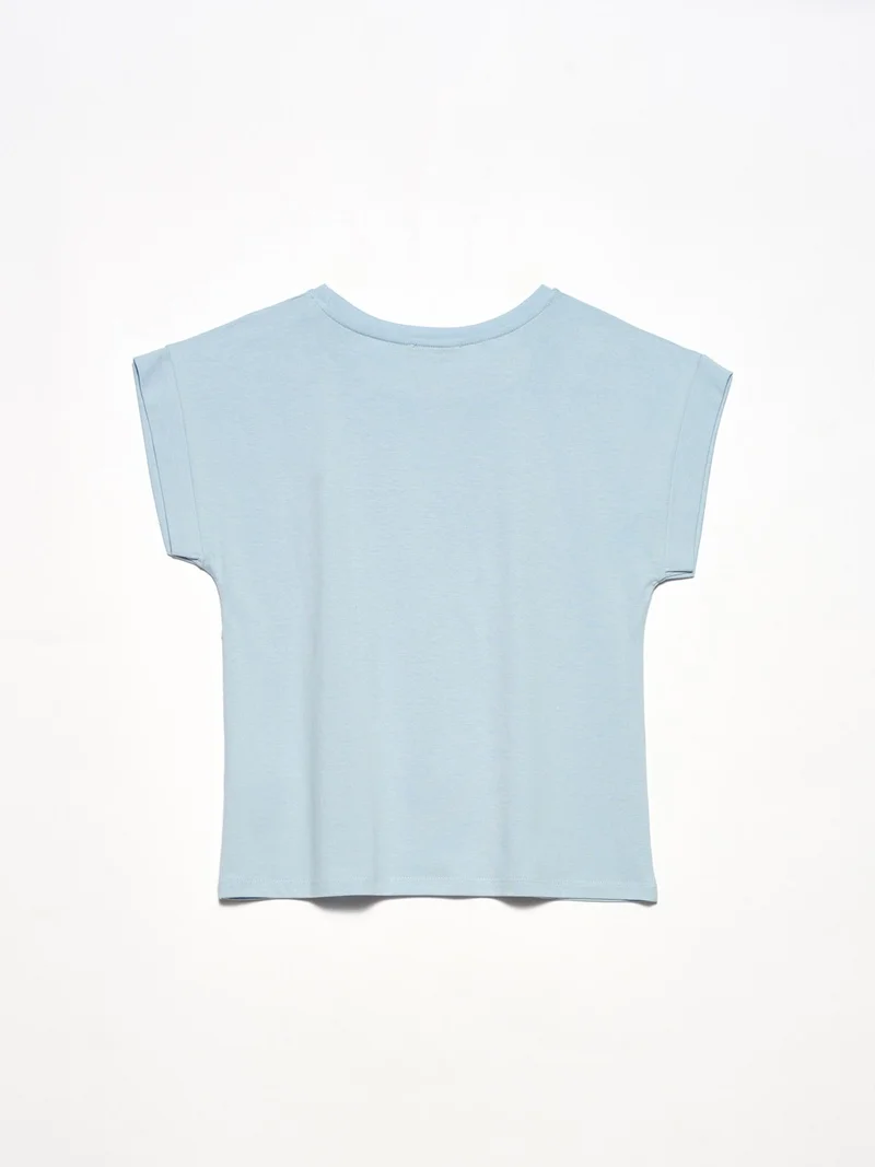 ديلفين 3504 Crew Neck Combed Cotton Blouse-Baby Blue