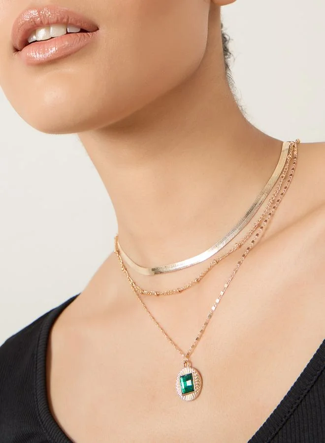 ستايلي Drop Gem Layered Necklace