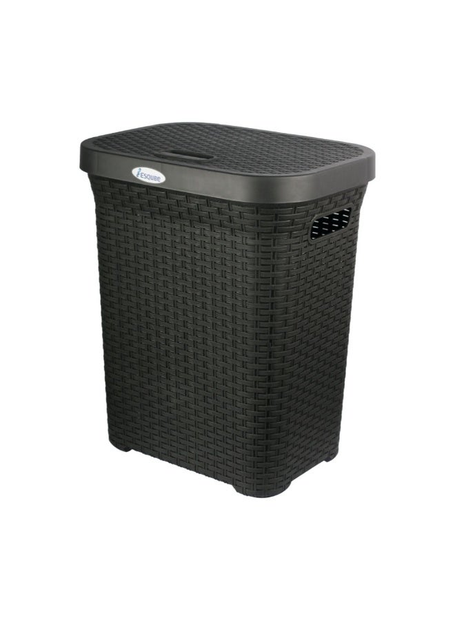 Laundry Basket with Lid 50L Capacity Black - Image 1
