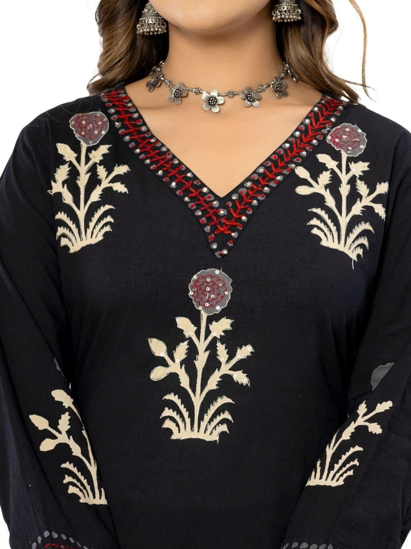 rytras Women's Cotton Printed Straight Kurta with Pant and Dupatta Set(RYT560,Black,XL) - Image 5