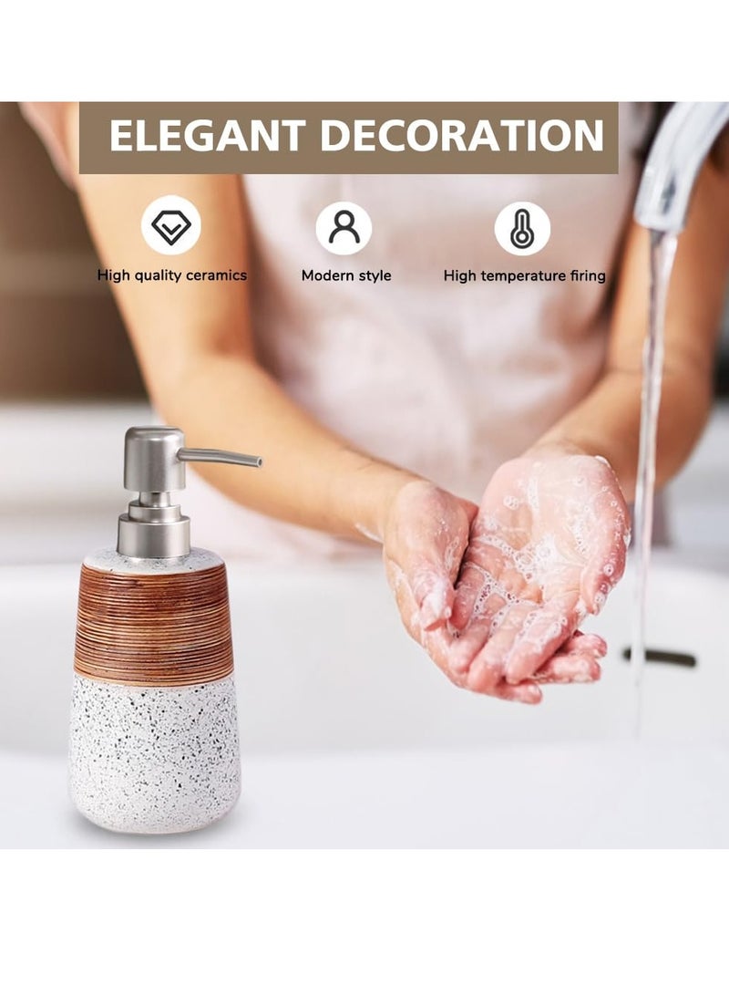 SYOSI موزع صابون يدوي، موزع صابون سيراميك سعة 14.2 أونصة مع مضخة فضية، موزع صابون سائل وكريم قابل لإعادة التعبئة، ديكور حديث للحمام، مناسب للمطبخ، أبيض - Image 2