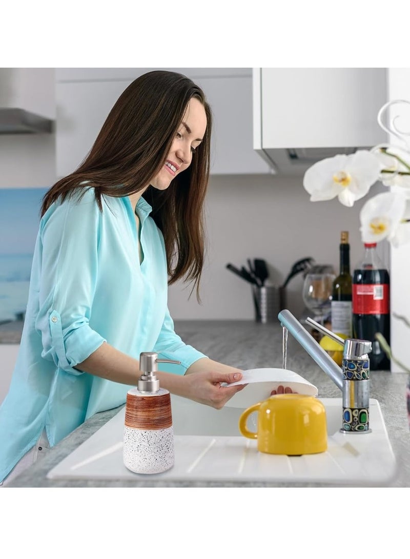 SYOSI موزع صابون يدوي، موزع صابون سيراميك سعة 14.2 أونصة مع مضخة فضية، موزع صابون سائل وكريم قابل لإعادة التعبئة، ديكور حديث للحمام، مناسب للمطبخ، أبيض - Image 4