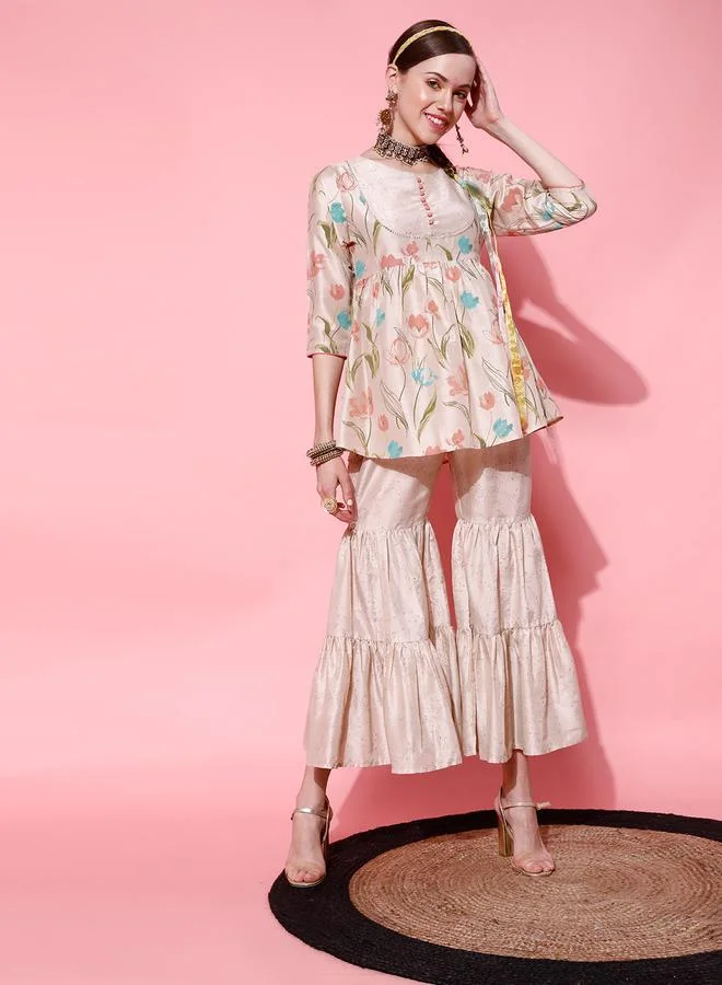 STREET 9 طقم كورتا وشارارا بطبعة زهور من ستريت