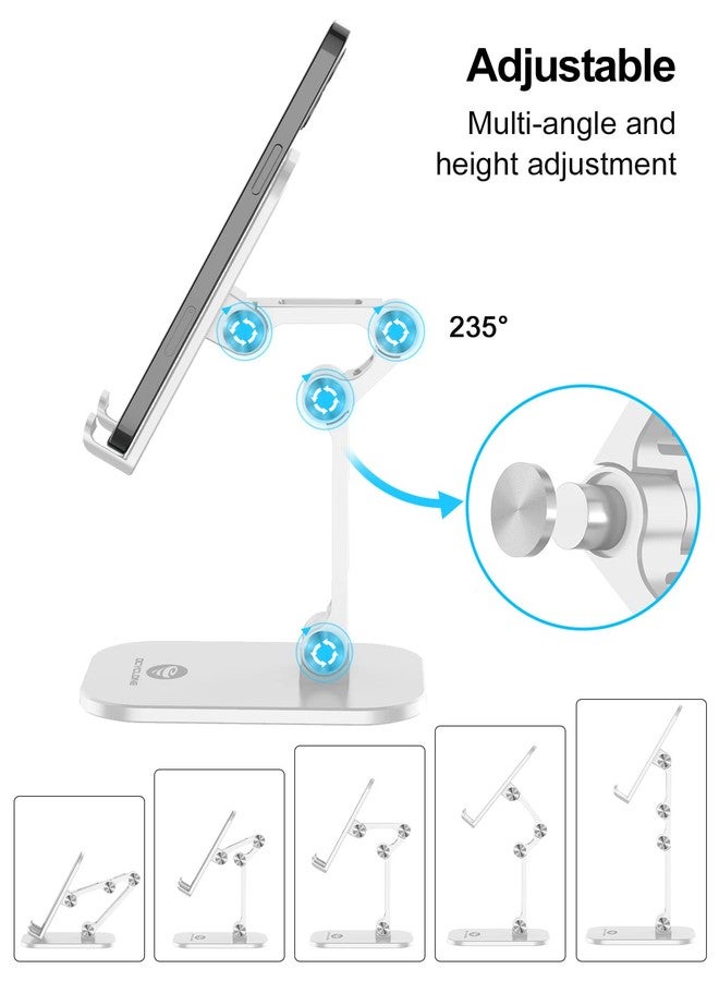 OCYCLONE Phone Stand, Adjustable Height and Angle Cell Phone Stand for Desk Foldable Holder, Taller iPhone Stand Compatible 4-11 Inch All Mobile Phone/iPad/Tablet - White - Image 2
