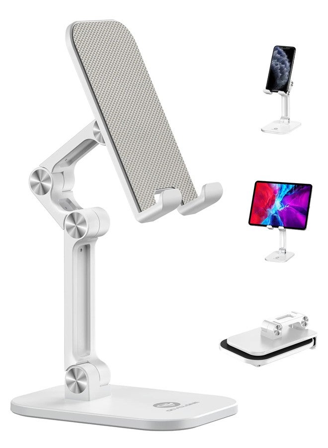 OCYCLONE Phone Stand, Adjustable Height and Angle Cell Phone Stand for Desk Foldable Holder, Taller iPhone Stand Compatible 4-11 Inch All Mobile Phone/iPad/Tablet - White - Image 1