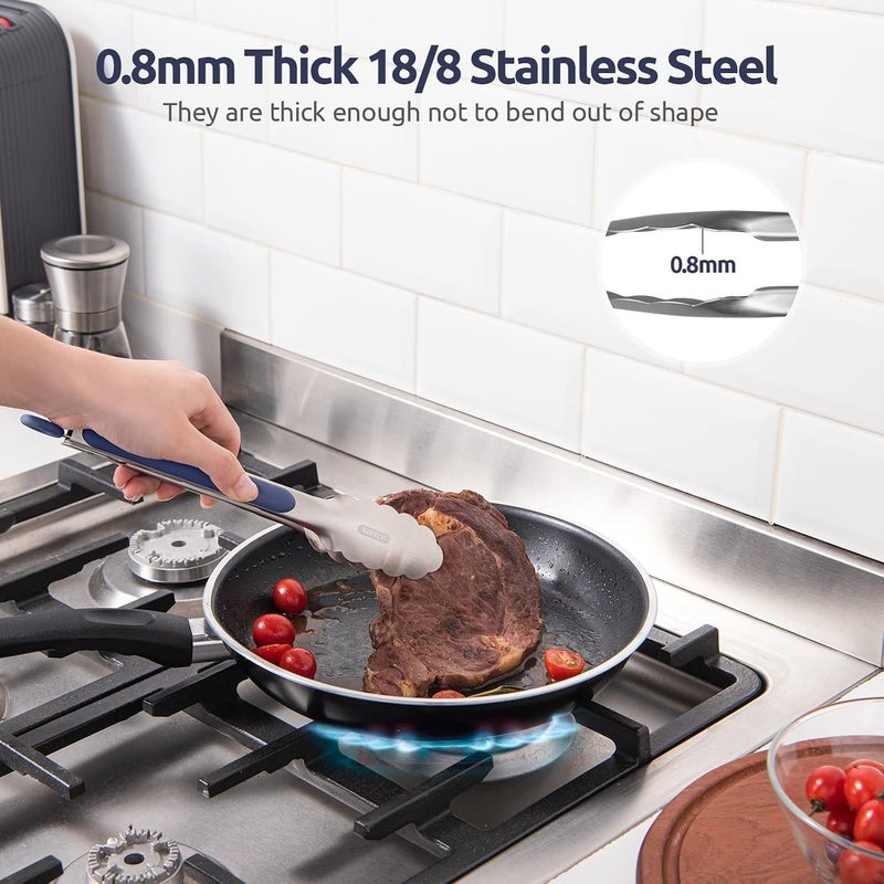 U-Taste Stainless Steel Kitchen Tongs: 23 cm Heat Resistant Cooking Tong with One Piece Sturdy Metal Tips & Non Slip Silicone Coated Handle & Smooth Locking for Serving Food Salad BBQ (Midnight Blue) - Image 5