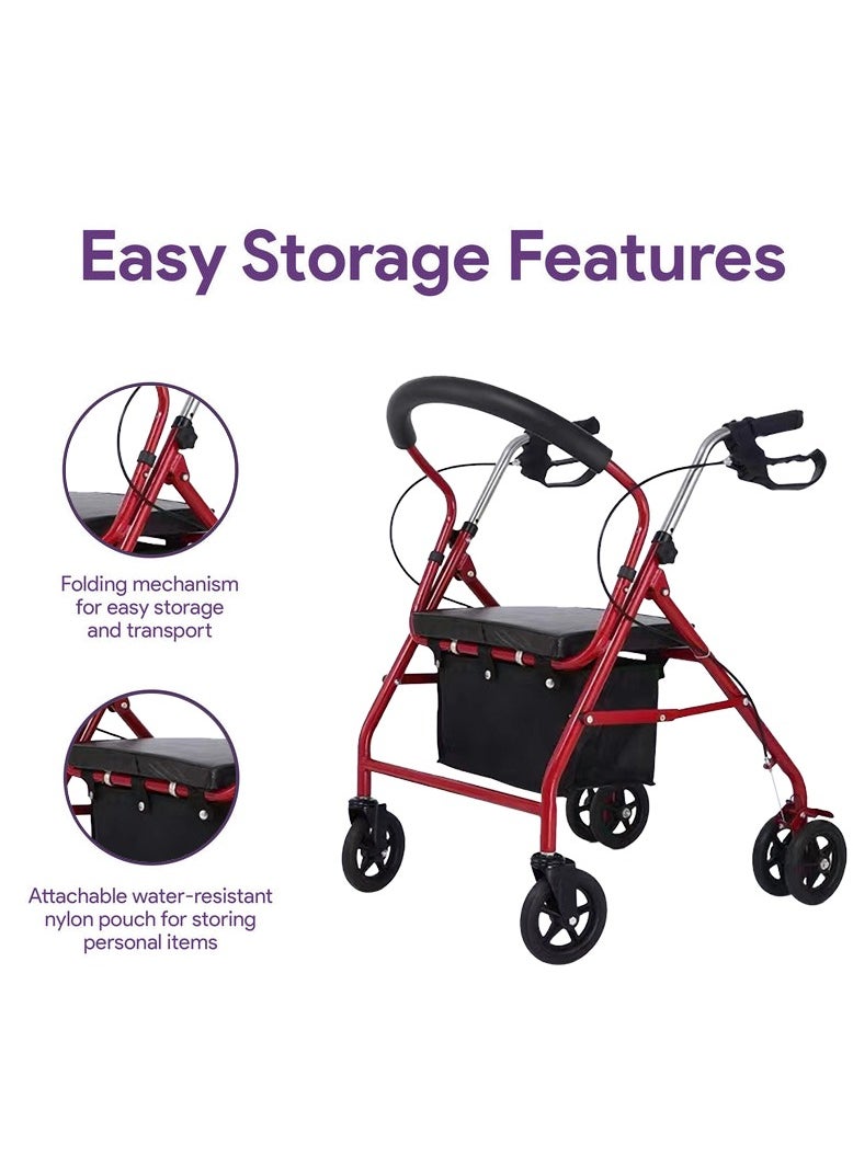 XiuWoo Lightweight Foldable Outdoor Walker, All Terrain Mobility Walker, Six Wheel Rollator, Shipping Cart for Seniors with Seat, Storage Box and with 6 Solid Rubber Tires  - Image 3