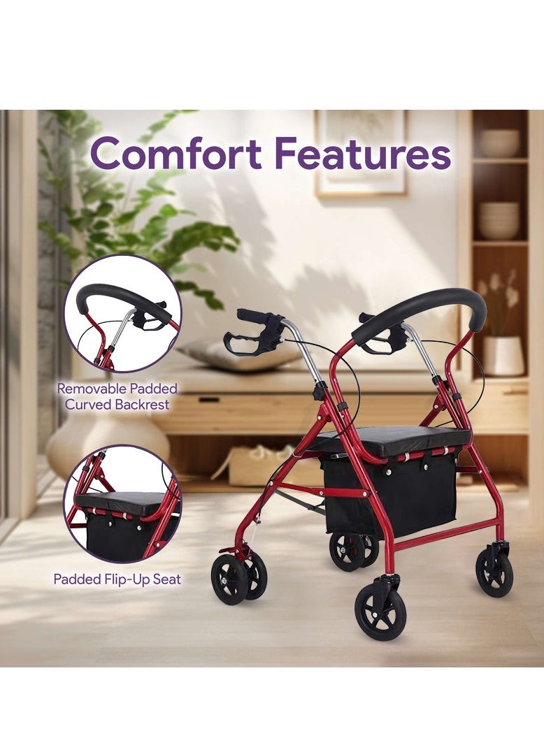 XiuWoo Lightweight Foldable Outdoor Walker, All Terrain Mobility Walker, Six Wheel Rollator, Shipping Cart for Seniors with Seat, Storage Box and with 6 Solid Rubber Tires  - Image 5