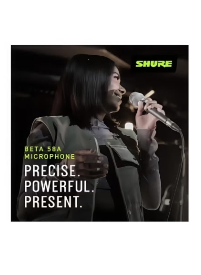 Shure Incorporated BETA 58A Vocal Microphone - Single Element Supercardioid Dynamic Mic for Stage and Studio, Includes A25D Adjustable Stand Adapter, 5/8” to 3/8” (Euro) Thread Adapter and Storage Bag Beta 58A Silver - Image 3