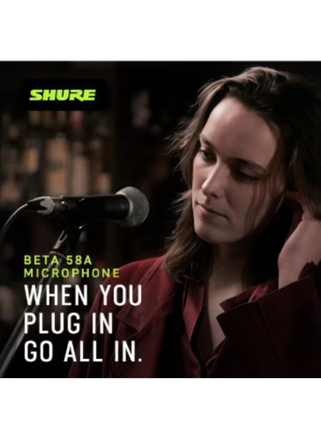 Shure Incorporated BETA 58A Vocal Microphone - Single Element Supercardioid Dynamic Mic for Stage and Studio, Includes A25D Adjustable Stand Adapter, 5/8” to 3/8” (Euro) Thread Adapter and Storage Bag Beta 58A Silver - Image 2