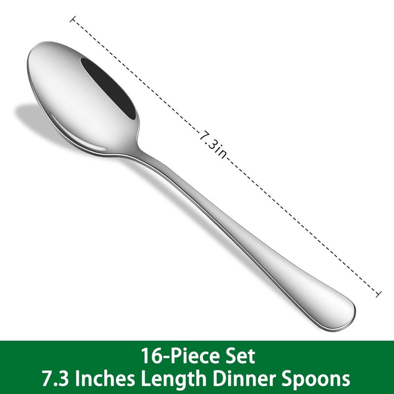 Dehov 16-Piece 7.3 Inches Dinner Spoons,Stainless Steel Soup Spoons,Dishwasher Safe Tablespoon,Durable Silver Table Spoon Set For Restaurant,Hotel - Image 2