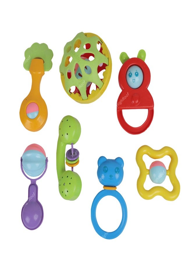 HighRoof Plastic Colorful Non Toxic BPA Free Shake & Grab Rattles and Soothing Teethers for Babies & Infants, Early Age Toys for Kids (Pack of 7, Multicolor) - Image 1