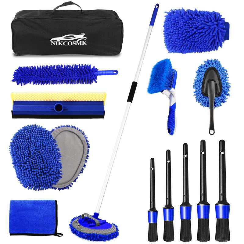 62 Car Wash Brush Kit Mitt Mop Sponge with Long Handle 1 Chenille ScratchFree Replacement Head Windshield Window SqueegeeCar DusterCar Detailing BrushesTowerCar Cleaning Kit for Cars RV Truck