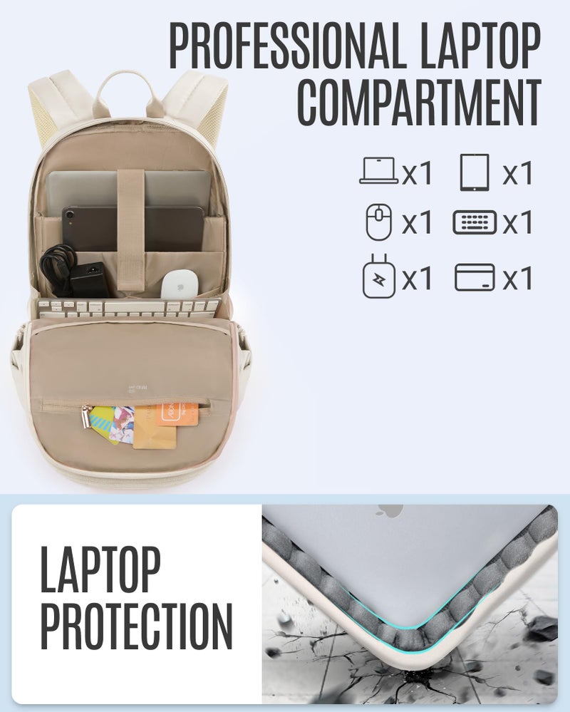 LIGHT FLIGHT Travel Laptop Backpack for Women, 15.6 Inch Backpack with USB Charging Hole, Water Resistant College Bookbag, Large Capacity Black Computer Backpacks for Work, Warm Beige - Image 3