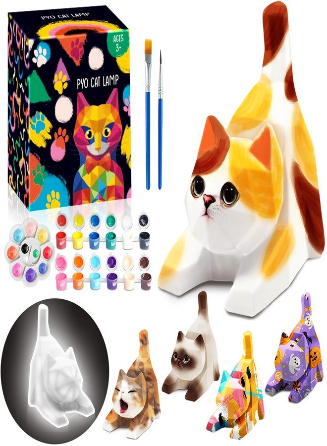 FUNZBO 4.3in Paint Your Own Cat Lamp Kit - Easter Basket Stuffers, Arts and Crafts Supplies Painting for Kids Teens, DIY Night Light Toy for Girls Boys Age 3 4 5 6 7 8 9 10 11 12 13 Birthday Gifts - Image 1