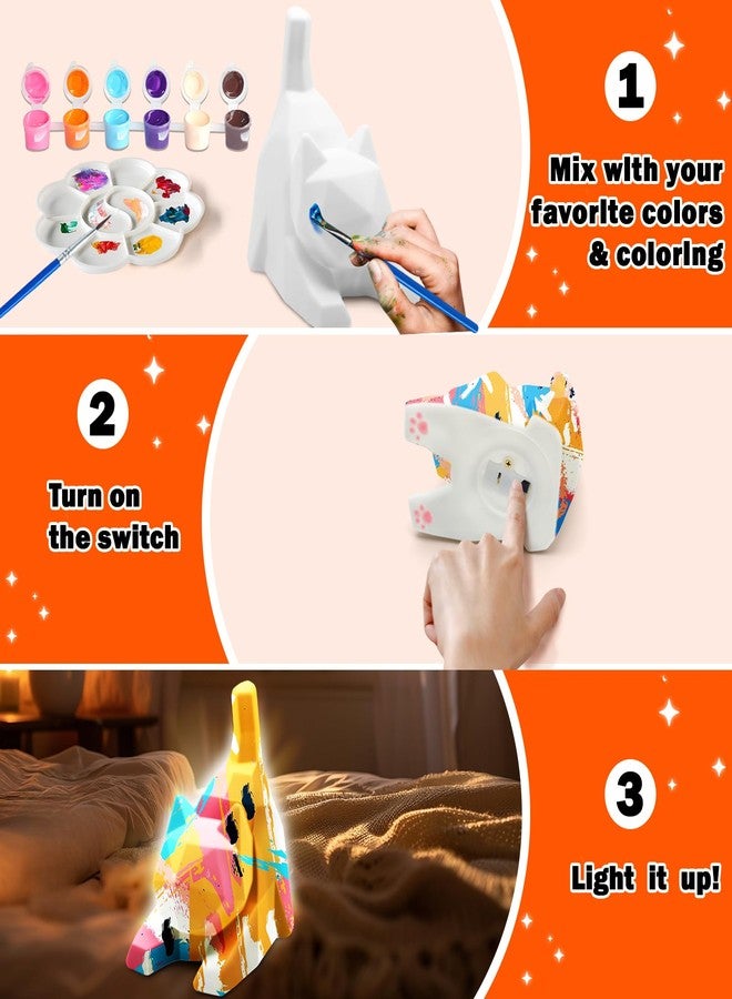 FUNZBO 4.3in Paint Your Own Cat Lamp Kit - Easter Basket Stuffers, Arts and Crafts Supplies Painting for Kids Teens, DIY Night Light Toy for Girls Boys Age 3 4 5 6 7 8 9 10 11 12 13 Birthday Gifts - Image 4