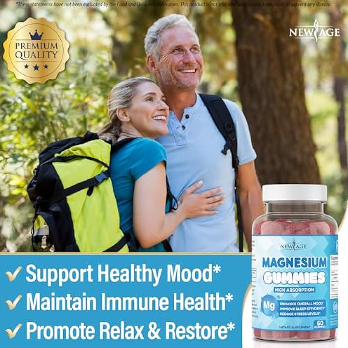 New Age Magnesium Gummies - Calming Anti-Stress Gummies, Magnesium Supplement for Adults and Kids, Vegan, Gelatin-Free, Gluten-Free, Non-GMO, Delicious Natural Raspberry Flavor- 60 Count - by New Age - Image 4