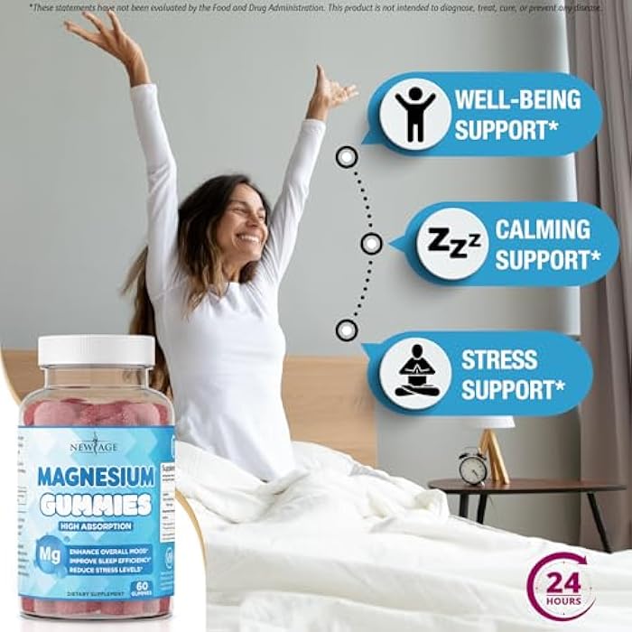 New Age Magnesium Gummies - Calming Anti-Stress Gummies, Magnesium Supplement for Adults and Kids, Vegan, Gelatin-Free, Gluten-Free, Non-GMO, Delicious Natural Raspberry Flavor- 60 Count - by New Age - Image 3