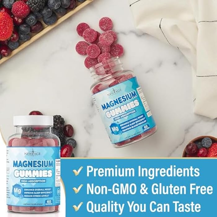 New Age Magnesium Gummies - Calming Anti-Stress Gummies, Magnesium Supplement for Adults and Kids, Vegan, Gelatin-Free, Gluten-Free, Non-GMO, Delicious Natural Raspberry Flavor- 60 Count - by New Age - Image 5