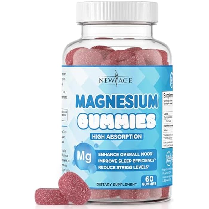 New Age Magnesium Gummies - Calming Anti-Stress Gummies, Magnesium Supplement for Adults and Kids, Vegan, Gelatin-Free, Gluten-Free, Non-GMO, Delicious Natural Raspberry Flavor- 60 Count - by New Age - Image 1