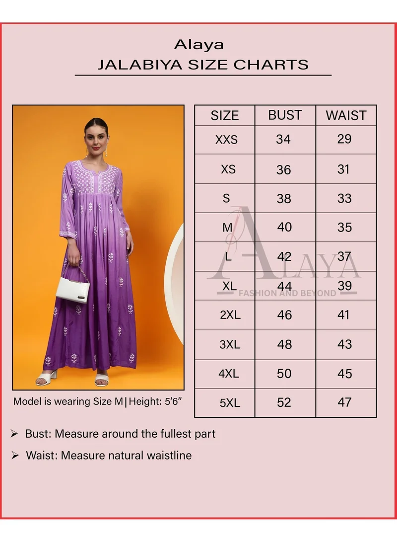 Alaya  Hand Embroidered Chikankari Rayon Jalabiya-AL4121 for Women | Best Price UAE