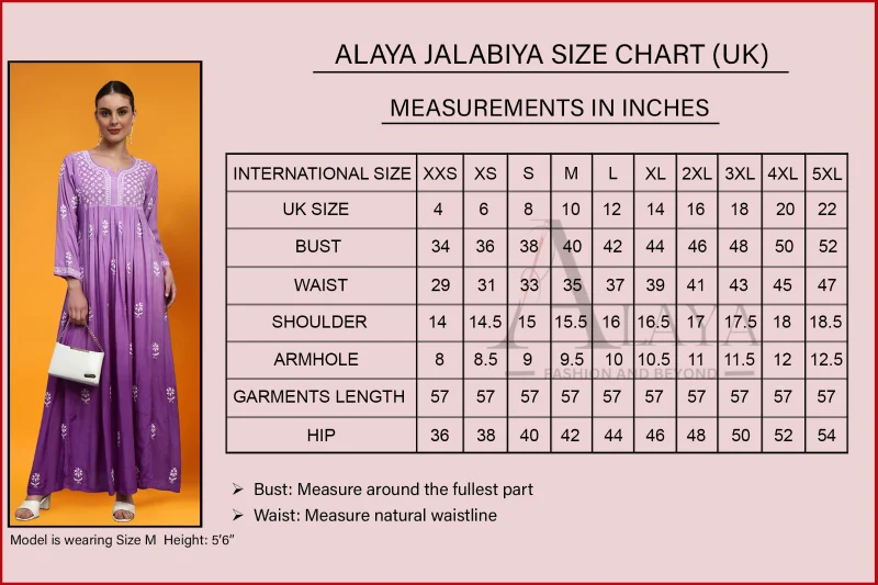 Alaya  Hand Embroidered Chikankari Rayon Jalabiya-AL4121 for Women | Best Price UAE