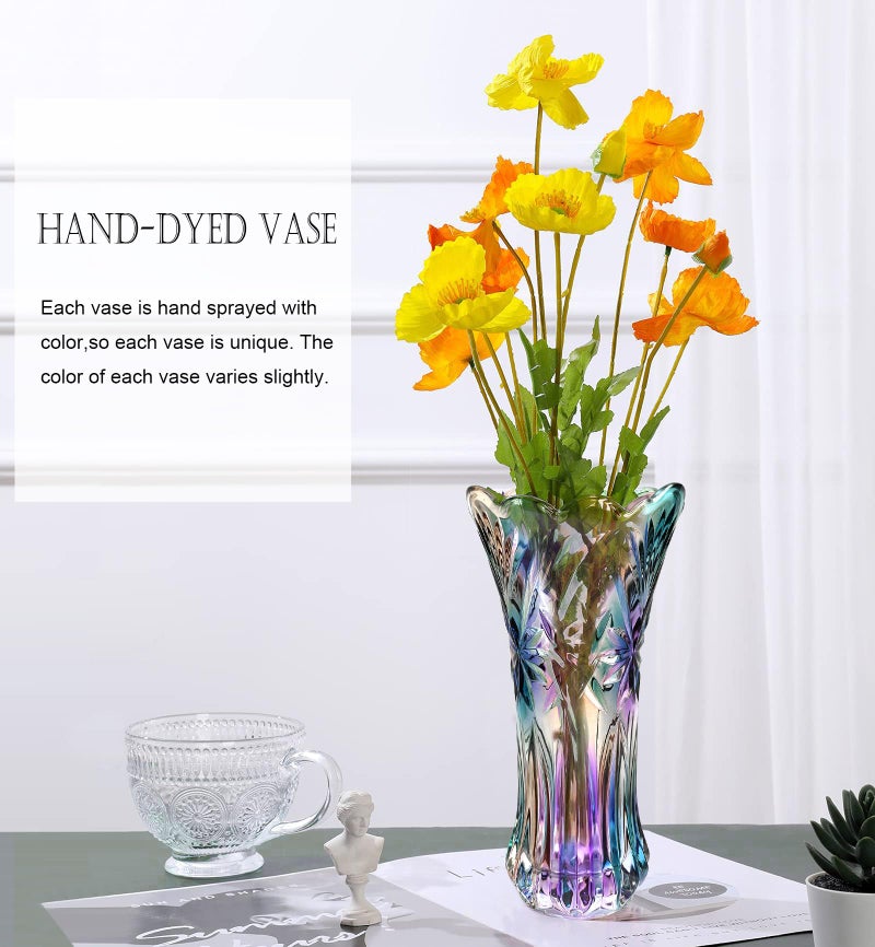 Yuccasly Glass Colorful Vase,Glass Flower Vase Decor for Home Dining Table Living Room,Office Wedding Holiday Party,Handmade Pattern - Image 4