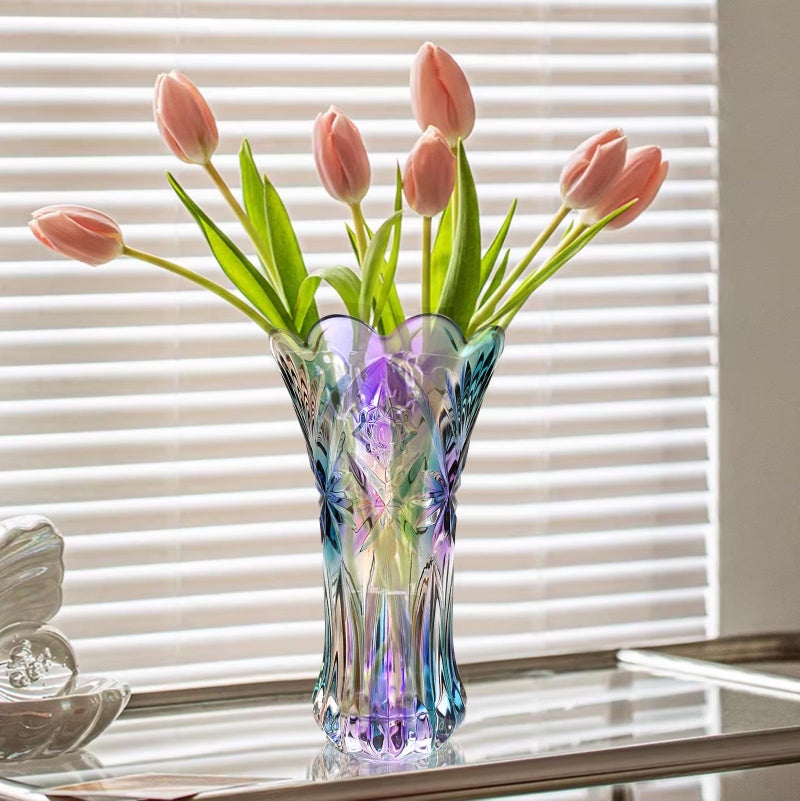 Yuccasly Glass Colorful Vase,Glass Flower Vase Decor for Home Dining Table Living Room,Office Wedding Holiday Party,Handmade Pattern - Image 5