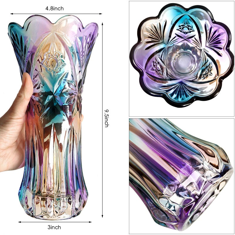 Yuccasly Glass Colorful Vase,Glass Flower Vase Decor for Home Dining Table Living Room,Office Wedding Holiday Party,Handmade Pattern - Image 2