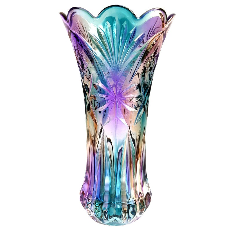 Yuccasly Glass Colorful Vase,Glass Flower Vase Decor for Home Dining Table Living Room,Office Wedding Holiday Party,Handmade Pattern - Image 1