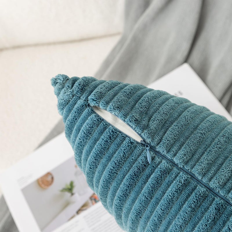 UGS UGASA UGASA 14x24 Inch Pillow Cover Pack of 1 Soft Boho Stripe Corduroy Long Rectangle Lumbar Cushion Case Farmhouse Decorative Throw Pilowcase for Bed, Couch, Sofa, Bedroom, Living Room, Blue Grey - Image 4