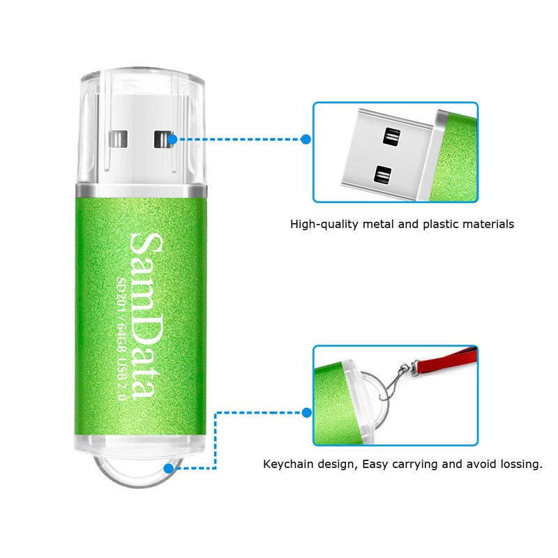 SamData 1 Pack 64GB USB Flash Drives USB 2.0 Thumb Drives Memory Stick Jump Drive Zip Drive, Green - Image 2
