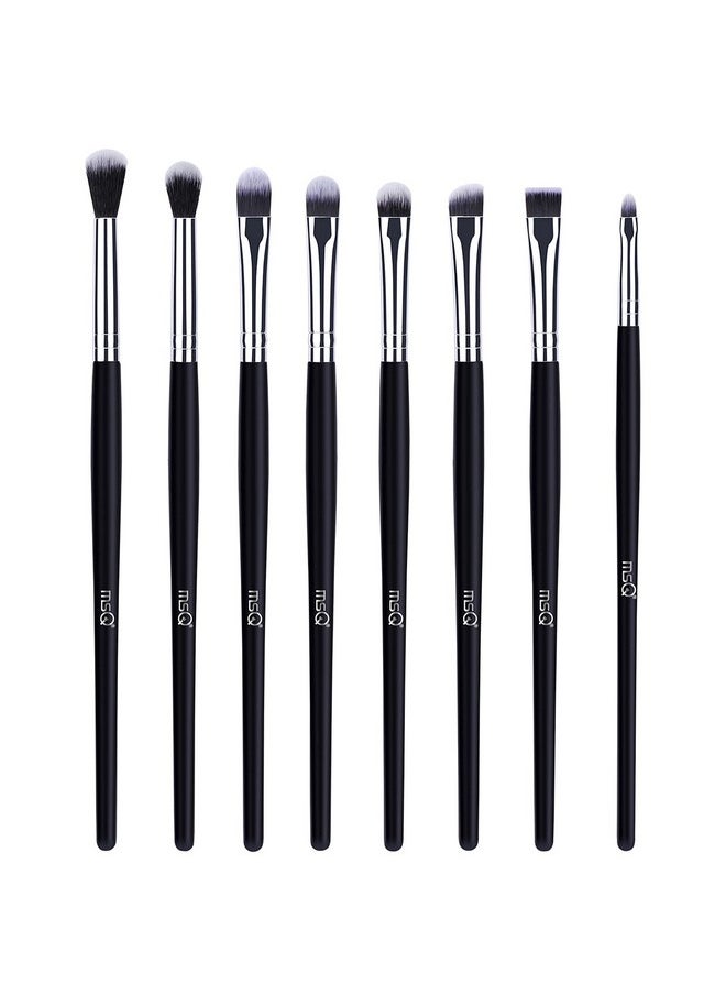 MSQ Eye Makeup Brushes 8Pcs Eyeshadow Makeup Brushes Set With Soft Synthetic Hairs & Real Longer Wood Handle For Eyeshadow Eyeliner Blending Lip(Black)  - Image 1