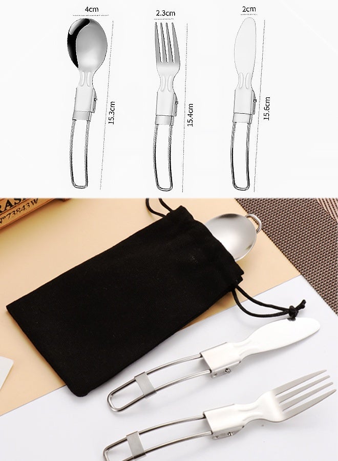3Pcs Folding Camping Utensils Set Portable Stainless Steel Flatware include Dishwasher Safe Spoon Fork Knife for Picnic Travel Hiking Backpacking - Image 2
