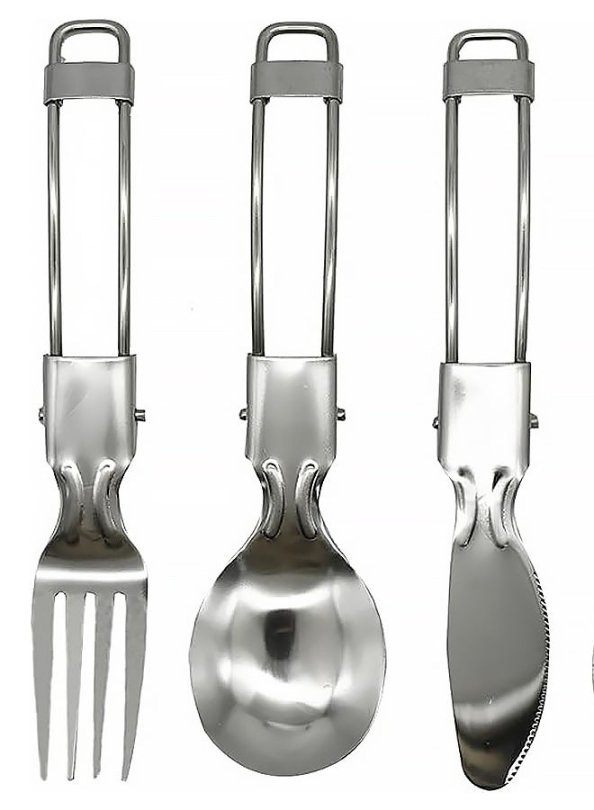 3Pcs Folding Camping Utensils Set Portable Stainless Steel Flatware include Dishwasher Safe Spoon Fork Knife for Picnic Travel Hiking Backpacking - Image 1