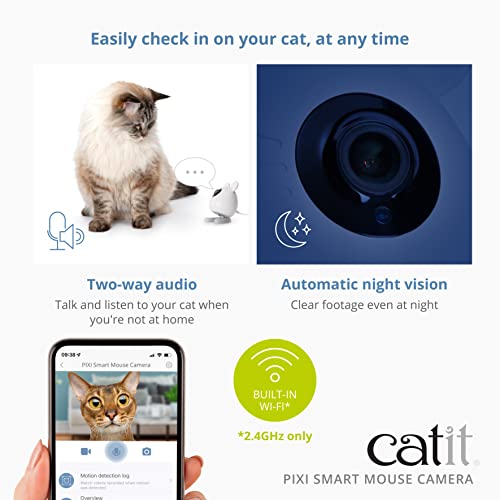 Catit PIXI Smart Mouse Pet Camera – App-Controlled 360 Camera for Cats with Night Vision, 2-Way Audio & Motion Detection – Record & Monitor Your Cat - Image 2