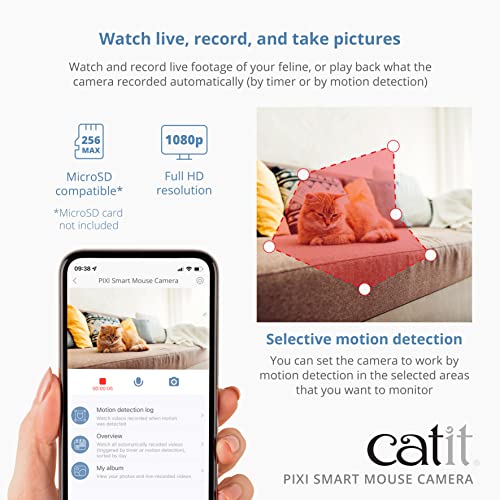Catit PIXI Smart Mouse Pet Camera – App-Controlled 360 Camera for Cats with Night Vision, 2-Way Audio & Motion Detection – Record & Monitor Your Cat - Image 3