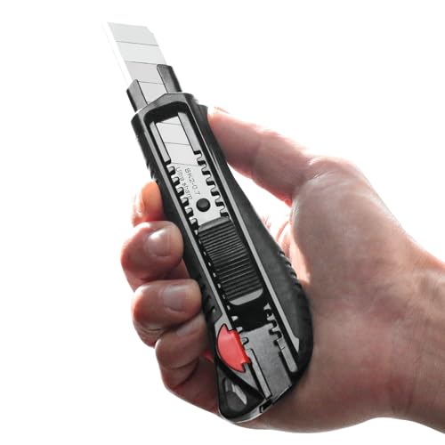 HAUTMEC Pro 18mm Black Auto-Lock Utility Knife Set Including 10pcs Ultra Sharp Black Snap-off Blades in Case, HT0094-KN - Image 4