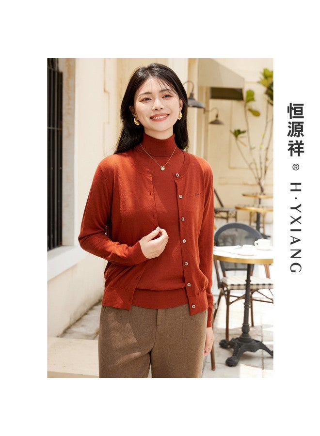 Hengyuanxiang Machine Washablewomen'S Wool Cardigan Round Neck Autumn Winter Solid Color Knitted Top Lightweight - Image 2