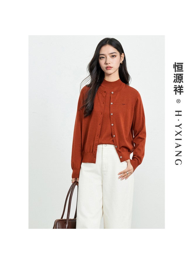 Hengyuanxiang Machine Washablewomen'S Wool Cardigan Round Neck Autumn Winter Solid Color Knitted Top Lightweight - Image 3