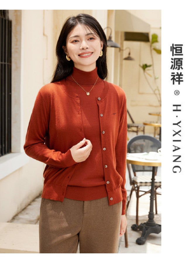 Hengyuanxiang Machine Washablewomen'S Wool Cardigan Round Neck Autumn Winter Solid Color Knitted Top Lightweight - Image 1
