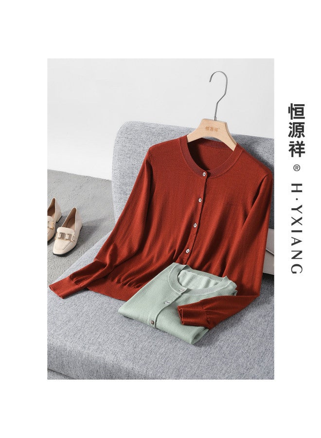 Hengyuanxiang Machine Washablewomen'S Wool Cardigan Round Neck Autumn Winter Solid Color Knitted Top Lightweight - Image 4