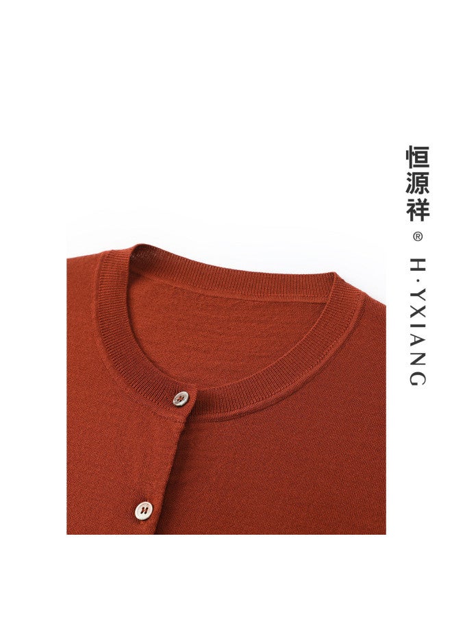Hengyuanxiang Machine Washablewomen'S Wool Cardigan Round Neck Autumn Winter Solid Color Knitted Top Lightweight - Image 5