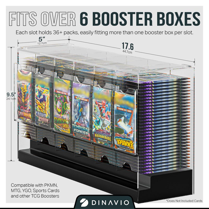 Dinavio Crafthouse 6-Slot Booster Pack Dispenser with Black Base - Fits 240 Booster Packs for Dispensing - Compatible with TCG Trading Card Boosters and Sports Card Boosters - 4mm Acrylic Stackable - Image 2