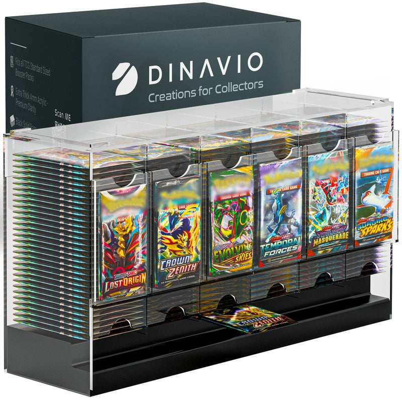 Dinavio Crafthouse 6-Slot Booster Pack Dispenser with Black Base - Fits 240 Booster Packs for Dispensing - Compatible with TCG Trading Card Boosters and Sports Card Boosters - 4mm Acrylic Stackable - Image 1