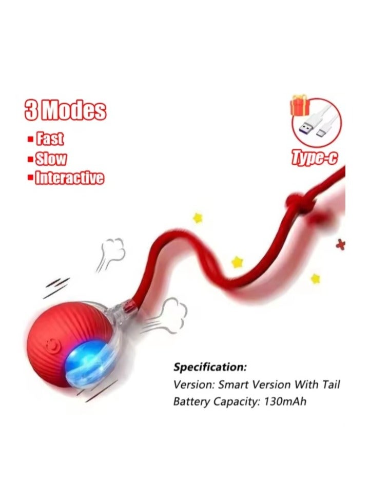 Interactive Cat and Dog Ball Toy, Smart Indoor Automatic Moving Puzzle Ball Boredom Relief USB Charging Fun Toy red color - Image 5