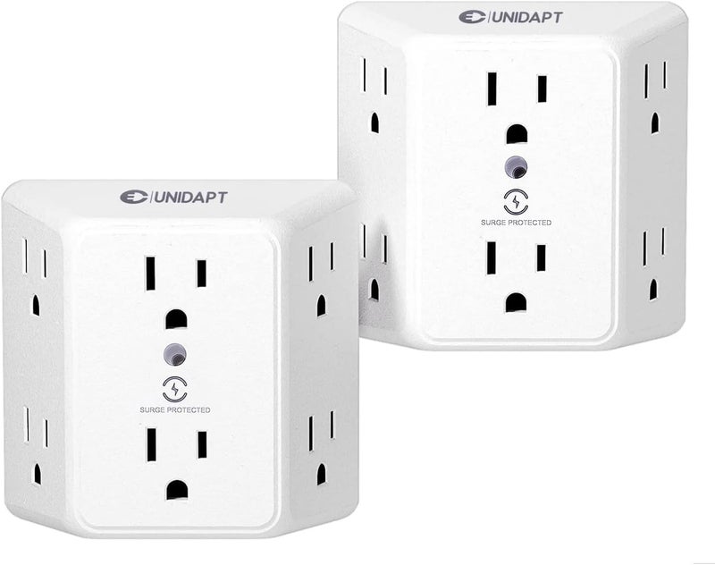 يوني دابت مُطيل منافذ Multi Plug 6، حامي من الصدمات الكهربائية، مقسم لوحة كهربائية بسعة 900 جول، محول بفتحات واسعة على ثلاث جهات، مُوسع شاحنات متعددة، مفتاح جدار قابل للتركيب للاستخدام في المكتب أو المنزل أو أثناء السفر. - Image 1