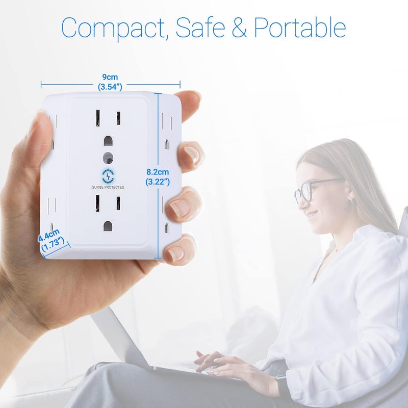 يوني دابت مُطيل منافذ Multi Plug 6، حامي من الصدمات الكهربائية، مقسم لوحة كهربائية بسعة 900 جول، محول بفتحات واسعة على ثلاث جهات، مُوسع شاحنات متعددة، مفتاح جدار قابل للتركيب للاستخدام في المكتب أو المنزل أو أثناء السفر. - Image 3