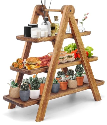 Manspdier Wood 3 Tier Serving Tray Three Tiered Serving Stand, Rectangle Serving Platter Wooden Farmhouse Tiered Tray, Party Serving Brown decorative tray tray decor - Image 1