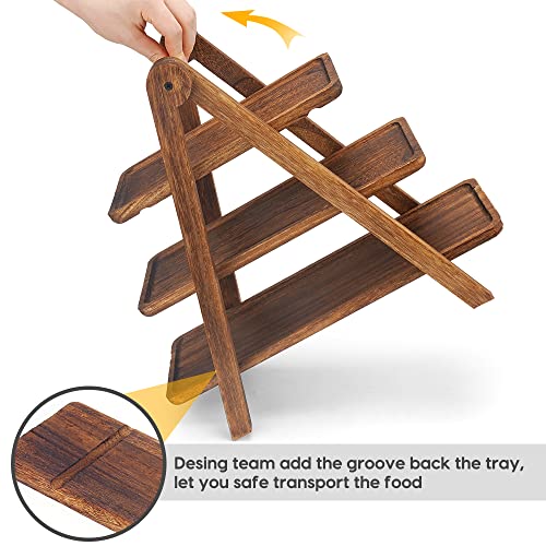 Manspdier Wood 3 Tier Serving Tray Three Tiered Serving Stand, Rectangle Serving Platter Wooden Farmhouse Tiered Tray, Party Serving Brown decorative tray tray decor - Image 3